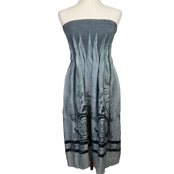J Gee Dresses & Skirts - J Gee Blue Gray Floral Tube Top Strapless Flowy Boho WOMEN’s Mini Dress S/M
